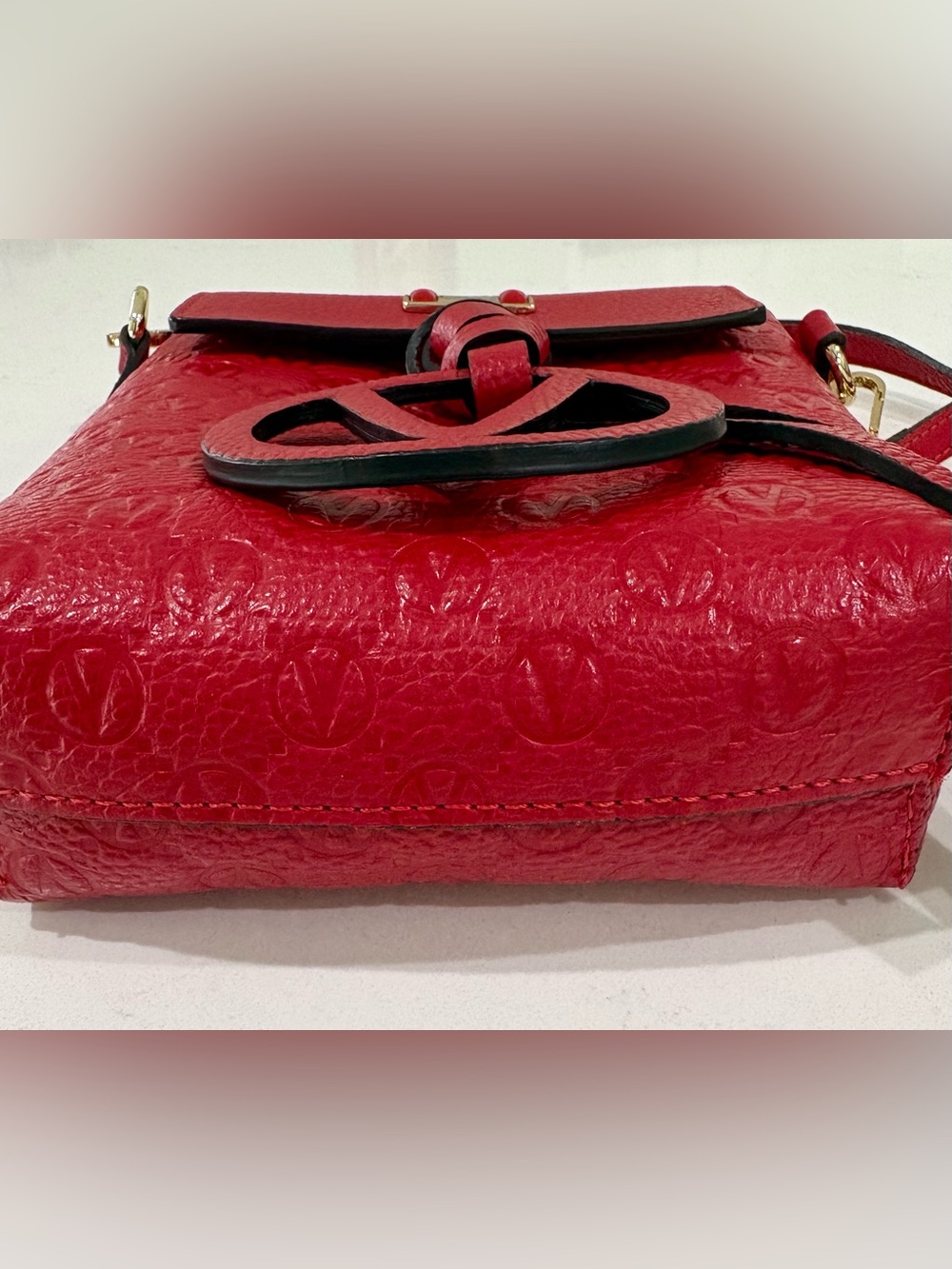 Valentino by Mario Valentino Salma Embossed Leather Crossbody Bag NWOT Red Italy - Picture 16 of 16